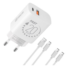 OBAL:ME nabíječka USB-A/USB-C (20W) + 2x kabel (1m) bílá