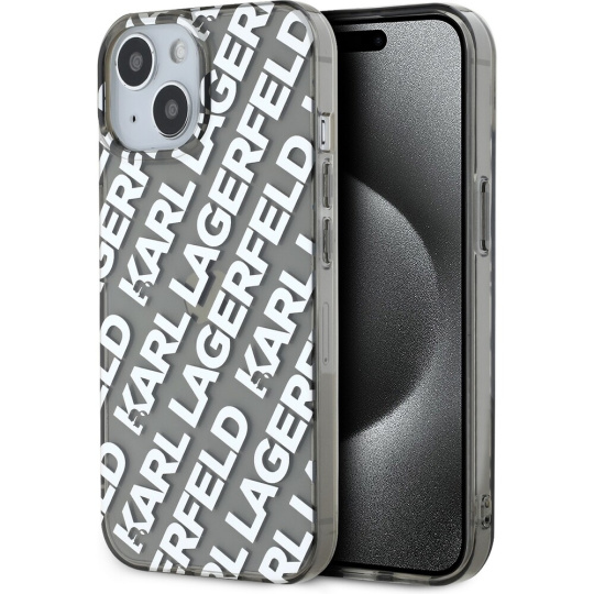 Karl Lagerfeld IML Electroplated Repeated Logo zadní kryt iPhone 15 stříbrný