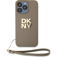 DKNY PU Leather Stack Logo Wrist Strap kryt iPhone 15 Pro béžový