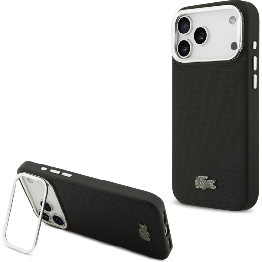 Lacoste Iconic Petit Pique Camera Stand MagSafe kryt iPhone 17 Pro Max černý