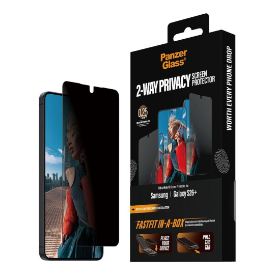 PanzerGlass® Privacy sklo s bezprašným aplikačním boxem Samsung Galaxy S26+