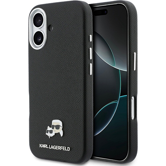 Karl Lagerfeld PU Karl and Choupette Heads Pins MagSafe kryt iPhone 17 černý