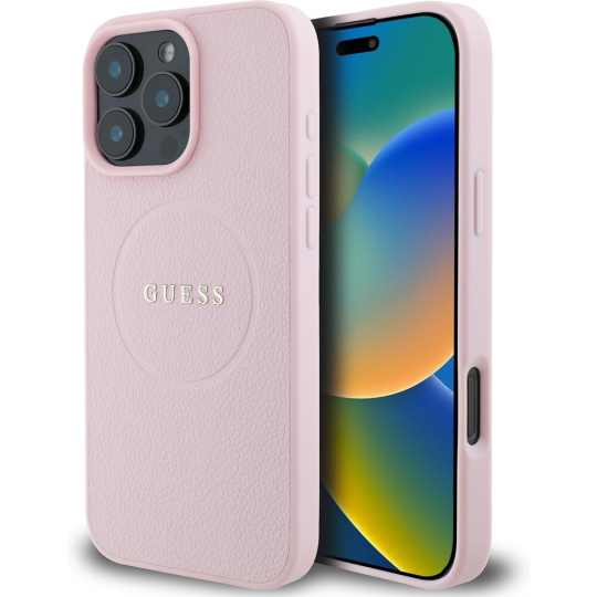 Guess PU Grained Classic Logo MagSafe kryt iPhone 16 Pro růžový