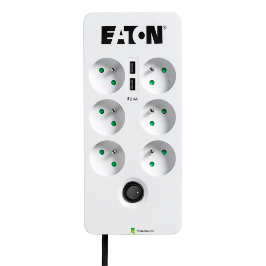 Eaton Protection Box 6 USB FR, přepěťová ochrana, 6 zásuvek, 2x USB nabíječka, 1m