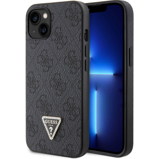 Guess PU 4G Strass Triangle Metal Logo kryt iPhone 15 černý