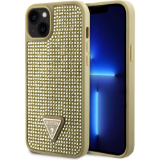 Guess Rhinestones Triangle Metal Logo Kryt pro iPhone 15 zlatý