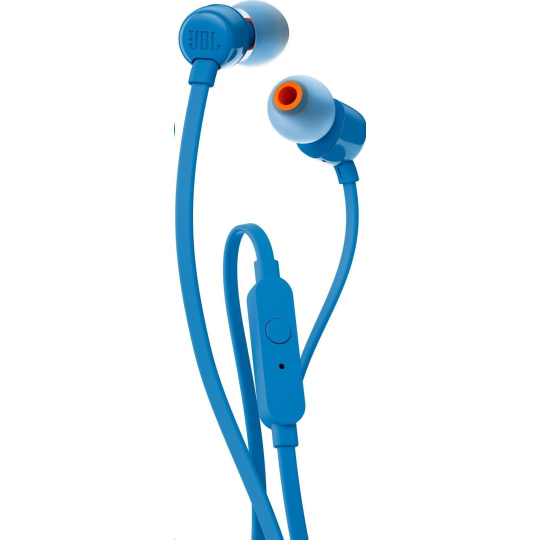JBL T110 Black špuntová sluchátka, 3,5 mm jack, mikrofon, modrá