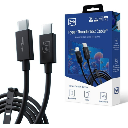 3mk Hyper ThunderBolt Cable datový kabel, 240W, 1m černý