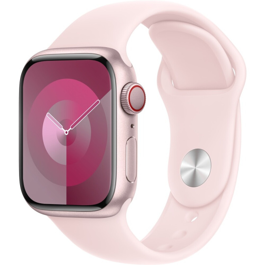 Apple Watch Series 9 Cellular 41mm Růžový hliník se světle růžovým sportovním řemínkem M/L