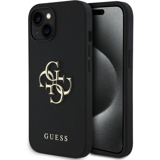 Guess PU Grained 4G Metal Logo kryt iPhone 15 černý