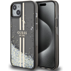 Guess PC/TPU Liquid Glitter Gold Stripe kryt iPhone 15 Plus černý