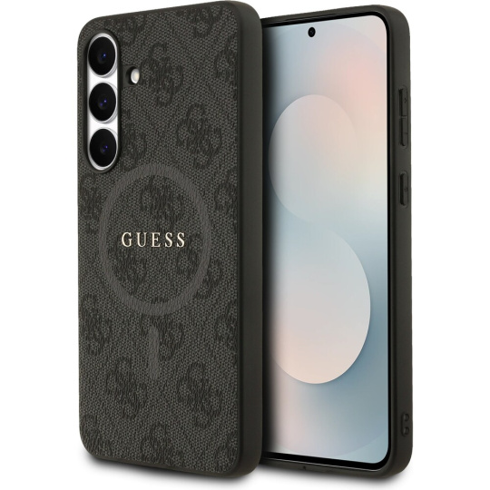 Guess PU Leather 4G Colored Ring MagSafe Zadní Kryt pro Samsung Galaxy S25 FE černý