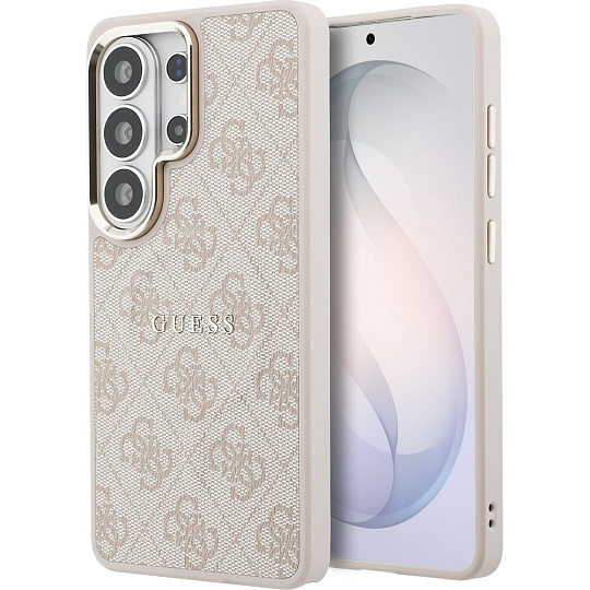 Guess PU Leather 4G Gold Frame Magnetic kryt Samsung Galaxy S26 Ultra růžový