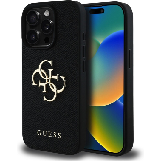 Guess PU Grained 4G Metal Logo kryt iPhone 15 Pro černý