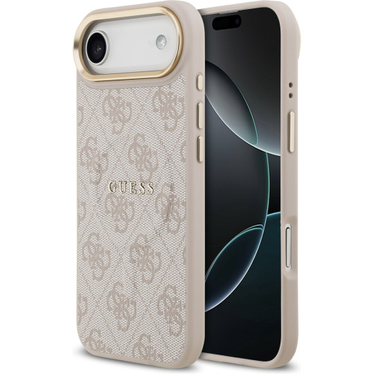 Guess PU Leather 4G Gold Frame MagSafe kryt iPhone Air růžový