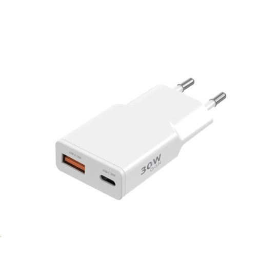 WG - Síťová nabíječka GaN 2x USB, 1x USB-C 30W + 1x USB-A 18W, white, Ultra Slim WG - Síťová nabíječka GaN 2x USB, 1x USB-C 30W + 1x USB-A 18W, white, Ultra Slim