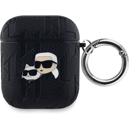 Karl Lagerfeld PU Embossed Karl and Choupette Heads pouzdro pro AirPods 1/2 černé