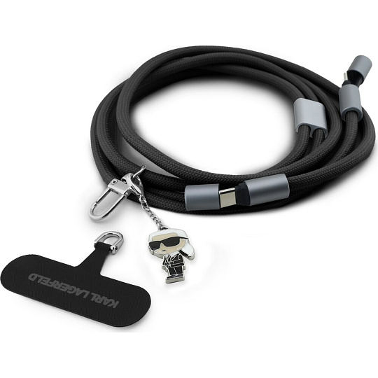Karl Lagerfeld Ikonik Charm popruh s integrovaným nabíjecím kabelem USB-C/USB-C černý