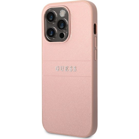 Guess PU Leather Saffiano kryt iPhone 14 Pro růžový