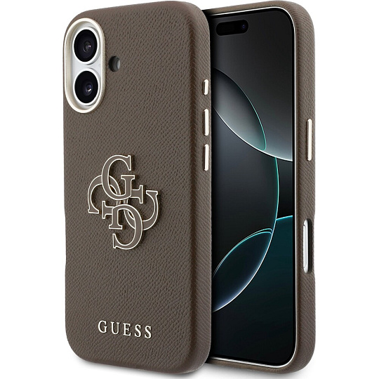 Guess PU Resin Logo kryt iPhone 17 hnědý