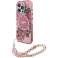 Guess IML Flowers Pearl Strap MagSafe kryt iPhone 15 Pro Max růžový