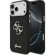 Guess PU Fixed Glitter 4G Metal Frame kryt iPhone 17 Pro Max černý
