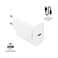 FIXED síťová USB-C nabíječka s USB-C/USB-C kabelem, PD, 1 m, 20W, bílá