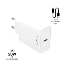 FIXED síťová USB-C nabíječka s USB-C/USB-C kabelem, PD, 1 m, 20W, bílá