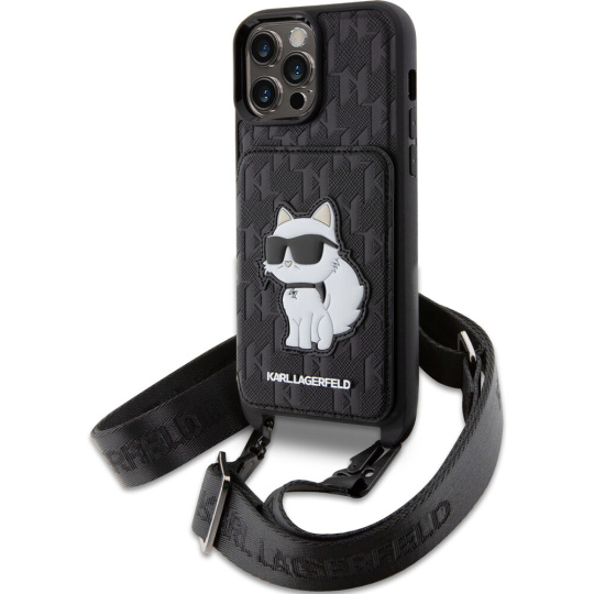 Karl Lagerfeld Saffiano Monogram Crossbody Choupette NFT Kryt pro iPhone 14 Pro Max černý