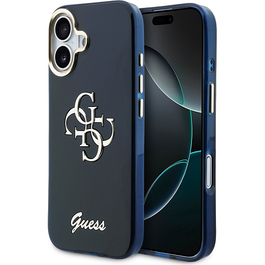 Guess IML 4G Script Metal Logo kryt iPhone 17 modrý