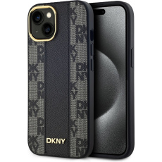 DKNY PU Leather Checkered Pattern Magsafe kryt iPhone 15 černý