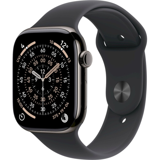 Apple Watch Series 11 Cellular (46mm) Břidlicově šedý titan s černým sportovním řemínkem S/M