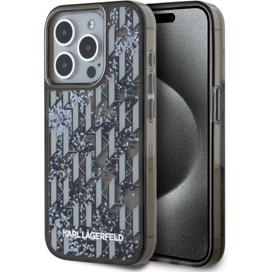 Karl Lagerfeld Liquid Glitter Monogram Gradient zadní kryt pro iPhone 15 Pro černý