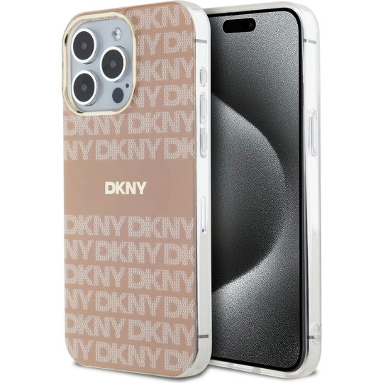 DKNY PC/TPU Repeat Pattern Tonal Stripe Magsafe kryt iPhone 15 Pro Max růžový