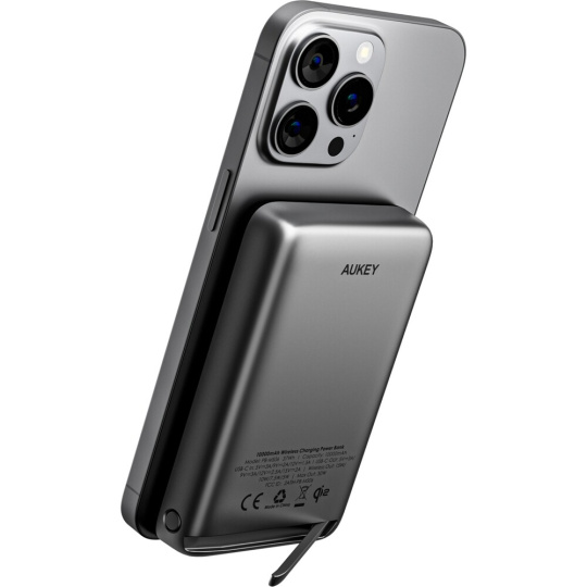 AUKEY PB-MS06 15W MagSafe/Qi2 powerbanka (10000 mAh) šedá