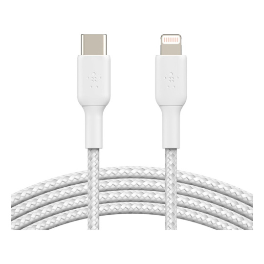 Belkin BOOST Charge Braided USB-C/Lightning odolný kabel, 1m, bílý