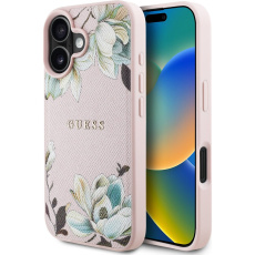Guess PU Grained Magnolia MagSafe kryt iPhone 16 růžový