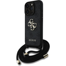 Guess PU 4G Metal Logo Crossbody popruh kryt iPhone 16 Pro Max černý