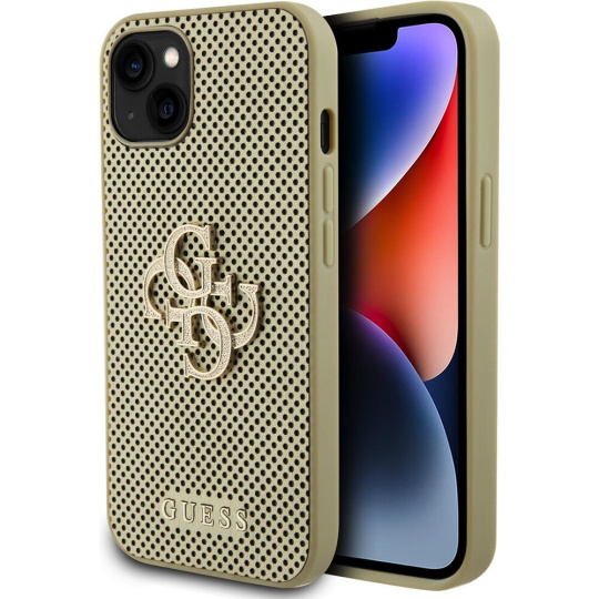 Guess PU Perforated 4G Glitter Metal Logo kryt iPhone 13 zlatý