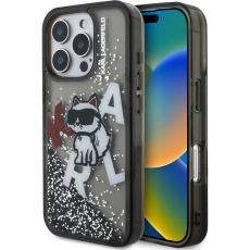 Karl Lagerfeld Liquid Glitter Scattered Choupette kryt iPhone 16 Pro černý Karl Lagerfeld Liquid Glitter Scattered Choupette kryt iPhone 16 Pro černý