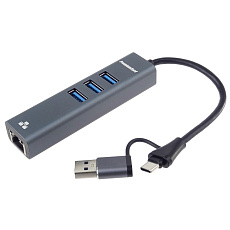 PremiumCord Adaptér USB-C a USB-A na Gigabit 10/100/1000Mbps + 3x USB 3.2 konektor