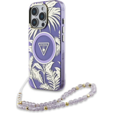 Guess IML Palm Trees Triangle Logo Pearl Strap MagSafe kryt iPhone 16 Pro fialový Guess IML Palm Trees Triangle Logo Pearl Strap MagSafe kryt iPhone 16 Pro fialový