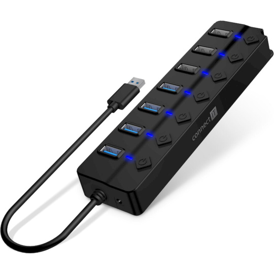 CONNECT IT Mighty Switch 2 USB-A hub černý