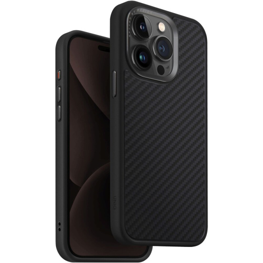 UNIQ Keva MagClick karbonový kryt iPhone 15 Pro Max Carbon (černý)