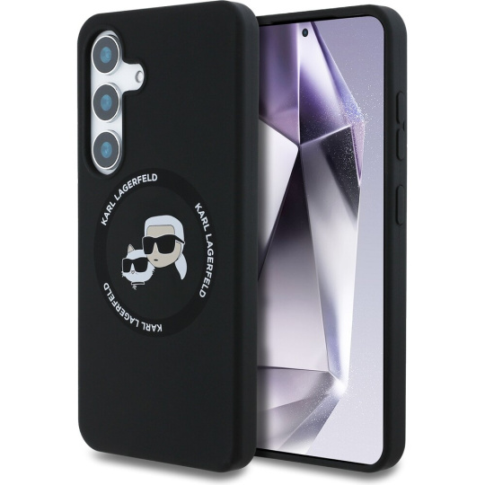 Karl Lagerfeld Liquid Silicone K&CH Heads MagSafe kryt Samsung Galaxy S25+ černý