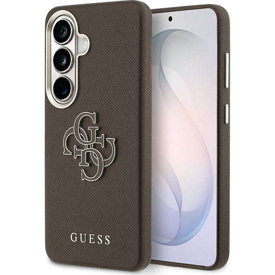 Guess PU 4G Resin Metal Logo kryt Samsung Galaxy S26 hnědý
