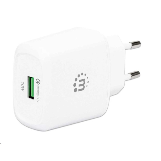 MANHATTAN USB-A nabíječka QC 3.0 Wall Charger - 18 W, USB-A Quick Charge™ 3.0 Port up to 18 W, Europlug, bílá