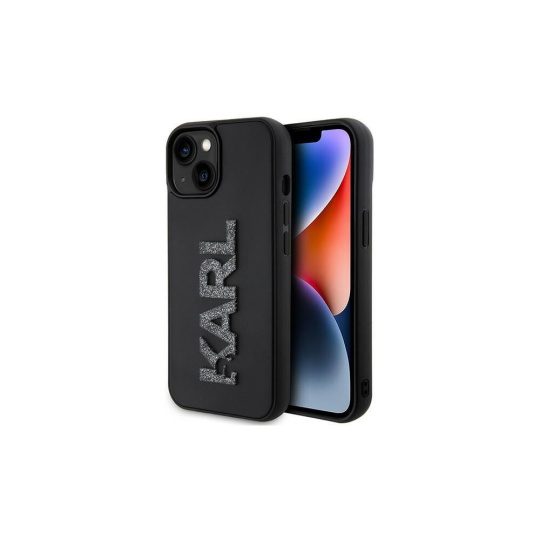 Karl Lagerfeld 3D Rubber Glitter Logo zadní kryt pro iPhone 15 Plus černý