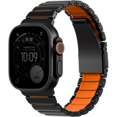 UNIQ Strova Flex titanový řemínek pro Apple Watch 49/46/45/44mm Midnight Black/Volt Orange