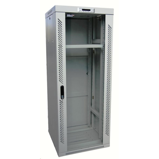 LEXI-Net 19" stojanový rozvaděč 37U 600x800 rozebiratelný, ventilační jednotka, termostat, kolečka, 600kg, sklo, šedý